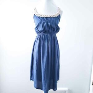YA Los Angeles Blue Summer Dress Sleeveless Small Crochet Neckline, Racerback